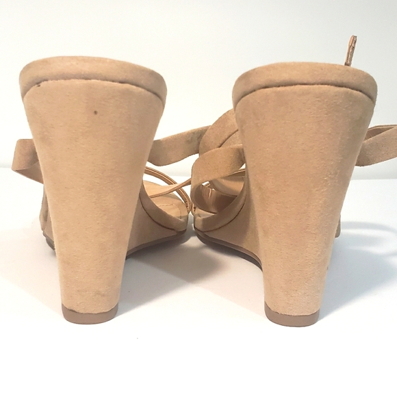 Suede Open Toe Ankle Strap Wedges - Picture 6 of 8